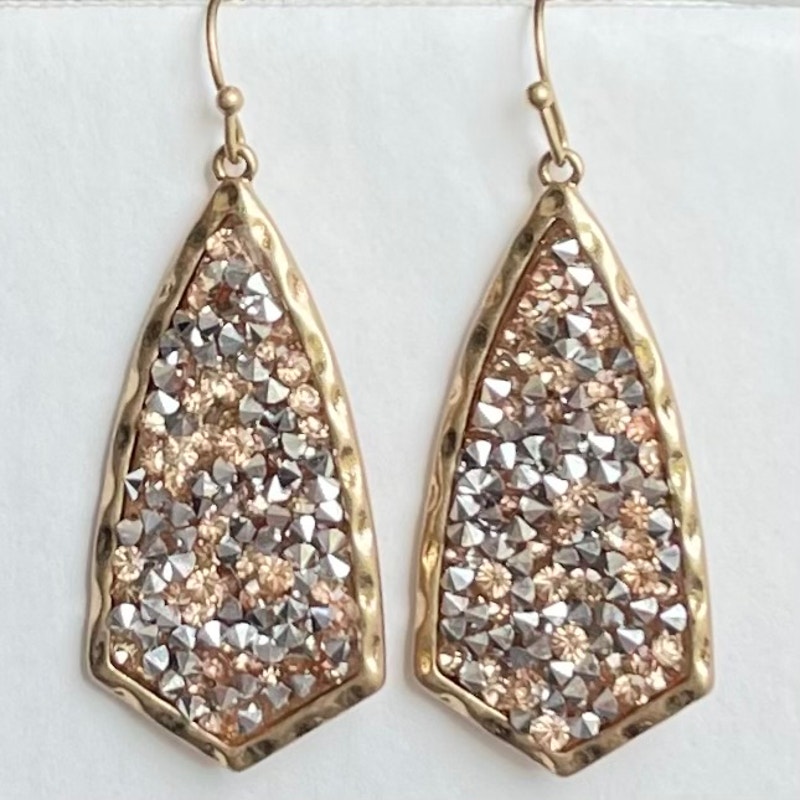 New Boutique Rose Gold Silver Glitter Stone Dangle Sparkle Fish Hook Earrings